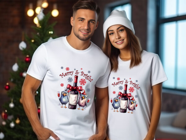 Коледни тениски за двойки Merry and Bright