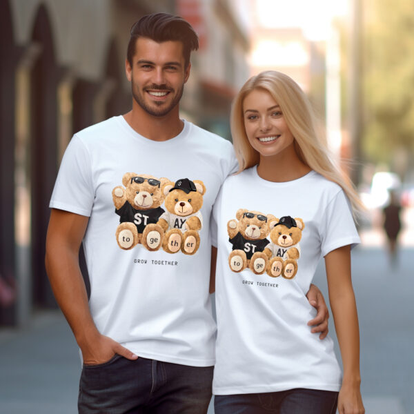Тениски за двойки с мечета STAY TOGETHER GROW TOGETHER