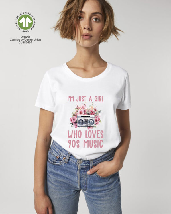 Ретро Дамска тениска с надпис I'M JUST A GIRL WHO LOVES 90S MUSIC