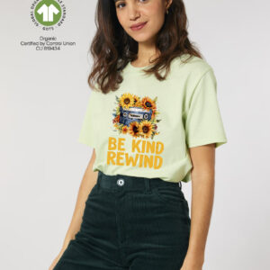 Ретро Унисекс тениска с надпис BE KIND REWIND