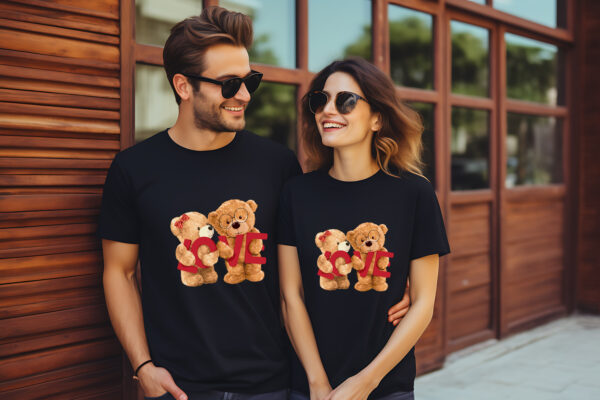 Тениски за двойки с мечета и надпис LOVE