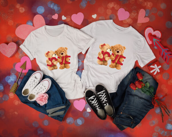 Тениски за двойки с мечета и надпис LOVE - Image 2