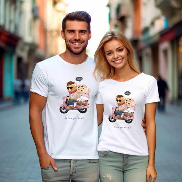 Тениски за двойки с мечета FOLLOW YOUR HEART