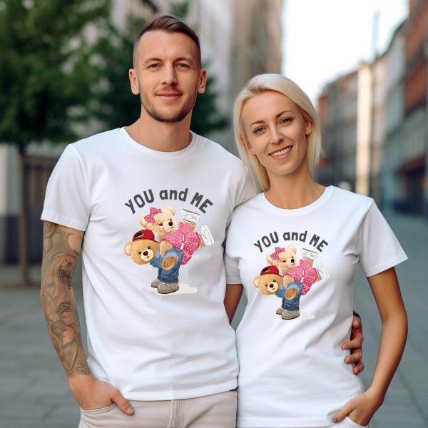 Тениски за двойки с мече YOU AND ME