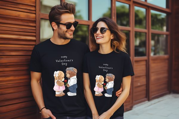Тениски за двойки с мечета HAPPY VALENTINES'S DAY