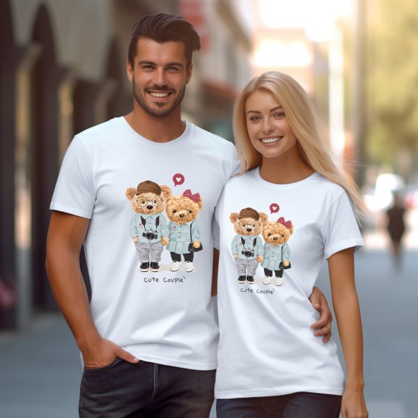Тениски за двойки с мечета CUTE COUPLE