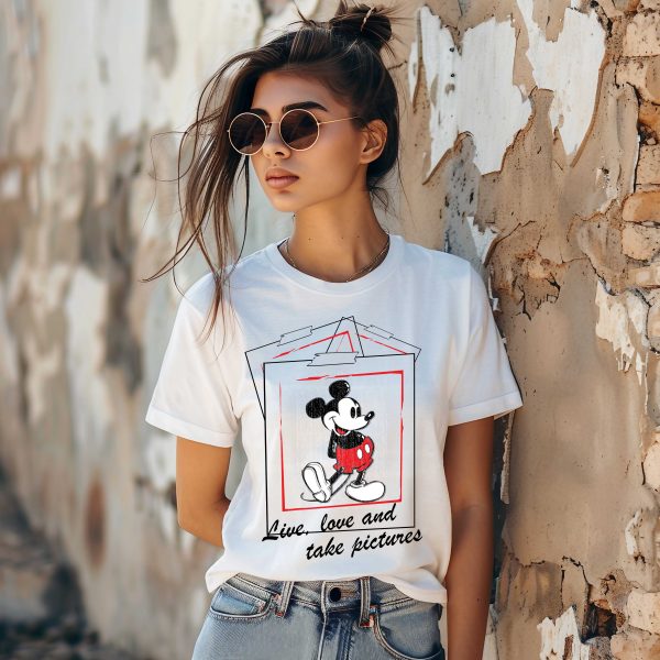 Дамска Тениска с Мики LIVE, LOVE AND TAKE PICTURES