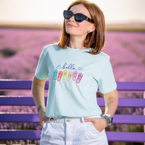 Унисекс тениска с бродерия HELLO SUMMER