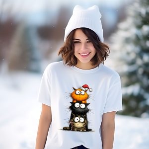 Забавна Коледна тениска с ТРИ КОТКИ