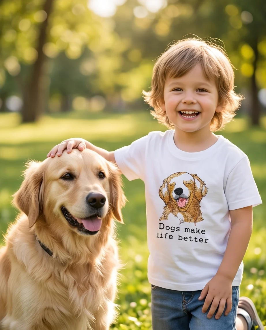 Детска и Унисекс Тениска с бродерия DOGS MAKE LIFE BETTER