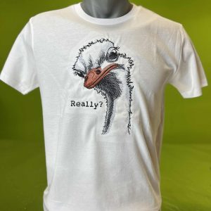Тениска с бродерия щраус с надпис REALLY?
