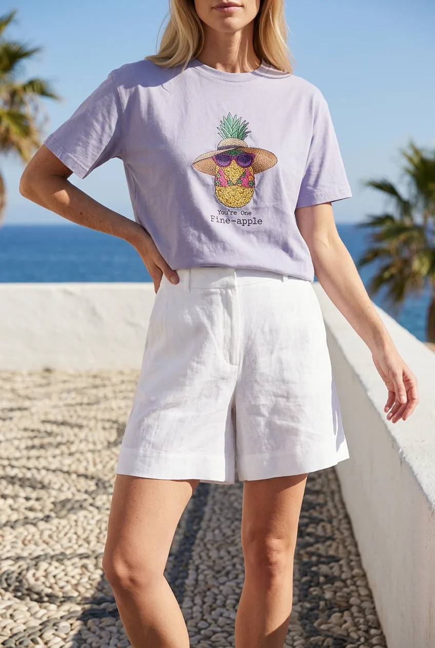 Унисекс oversized тениска с бродерия ананас YOU'RE ONE FINE-APPLE