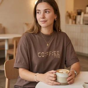 OVERSIZED тениска с бродерия COFFEE TIME