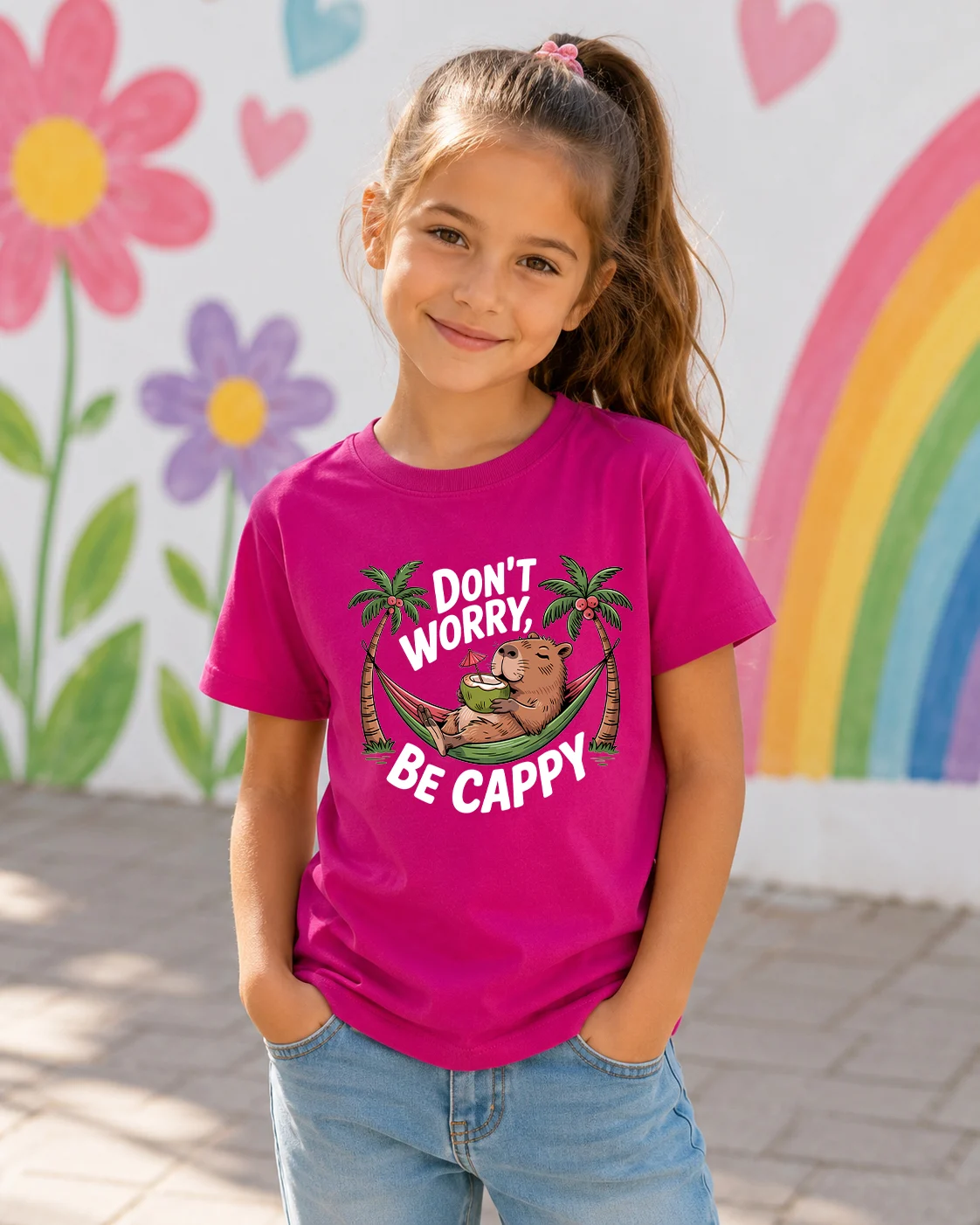 Детска тениска с КАПИБАРА DON'T WORRY, BE CAPPY